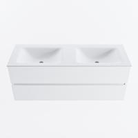 MONDIAZ VICA 130cm badmeubel onderkast Talc 2 lades. Wastafel CLOUD dubbel zonder kraangat, kleur Talc. - thumbnail