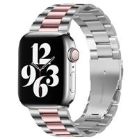 By Qubix - Stalen schakelband - Zilver met rosé pink - Compatible met Apple watch 44mm / 45mm / 46mm / 49mm - Compatible Apple watch bandjes - thumbnail