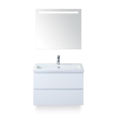 Vogue Badmeubelset 80 cm - Greeplijst in kleur - Wit Hoogglans - Keramische Wastafel Wit 1 kraangat - met Sence Spiegel