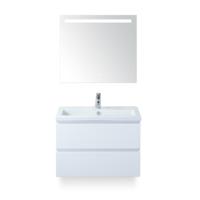 Vogue Badmeubelset 80 cm - Greeplijst in kleur - Wit Hoogglans - Keramische Wastafel Wit 1 kraangat - met Sence Spiegel - thumbnail