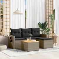 5-delige Loungeset met kussens poly rattan grijs - thumbnail