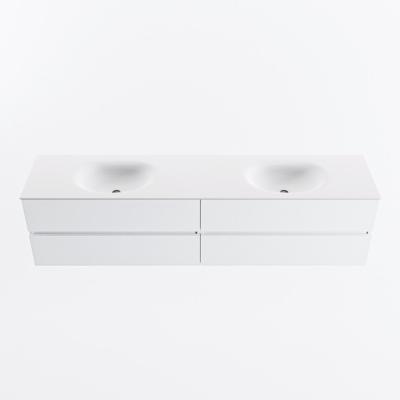 MONDIAZ VICA 200cm badmeubel onderkast Talc 4 lades. Wastafel MOON dubbel 2 kraangaten, kleur Talc.