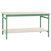 Manuflex BB5207.6011 Compleet bijzettafel basis stationair met kunststof plaat + legplank, bxdxh: 750 x 500 x 780 mm Reseda groen (RAL 9010) - thumbnail