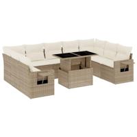 10-delige Loungeset met kussens poly rattan beige - thumbnail