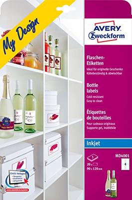 Avery-Zweckform MD4001 Flesetiketten 90 x 120 mm Papier Wit 20 stuk(s) Permanent hechtend Inkjet