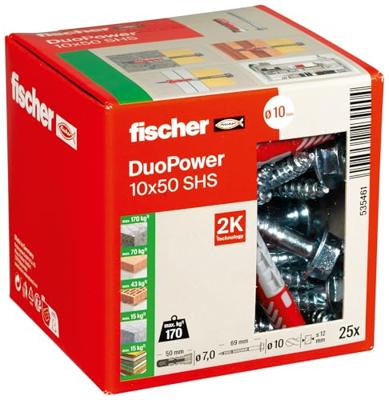 Fischer 535461 DUOPOWER 10x50 S LD 2-componenten plug 50 mm 10 mm 25 stuk(s) - thumbnail