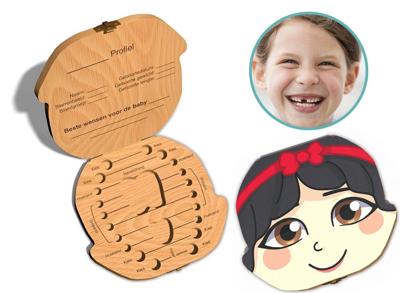 Tandendoosje met naam - Sneeuwwit - Hout