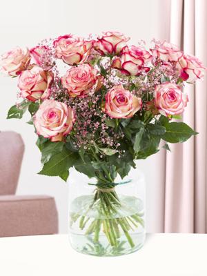 Rozenboeket Paloma met roze gipskruid