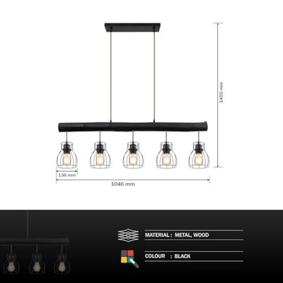 Globo HanglampMina zwart 5-lichts - 15326-5NB