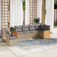 7-delige Loungeset met kussens poly rattan beige - thumbnail