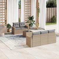 6-delige Loungeset met kussens poly rattan beige - thumbnail