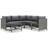 6-delige Loungeset met kussens poly rattan grijs - thumbnail