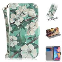 3D gekleurde tekening aquarel bloem patroon horizontale Flip lederen case voor Galaxy A20e met houder & card slots & portemonnee - thumbnail