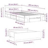 Bedframe met lade bewerkt hout bruin eikenkleurig 90x200 cm - thumbnail
