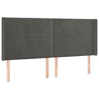 Hoofdbord met randen 203x16x118/128 cm fluweel donkergrijs - thumbnail