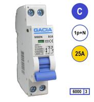 GACIA M80N-C25 installatieautomaat 1p+n C25 6kA (18mm) - thumbnail