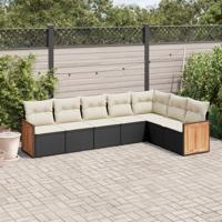 7-delige Loungeset met kussens poly rattan zwart - thumbnail