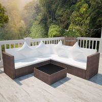 4-delige Loungeset met kussens poly rattan bruin - thumbnail