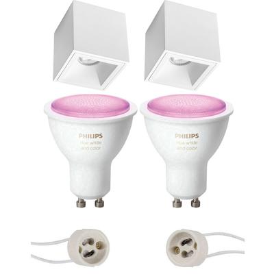 Pragmi Cliron Pro - Opbouw Vierkant - Mat Wit - Verdiept - 90mm - Philips Hue - Opbouwspot Set GU10 - White and Color Ambiance - Bluetooth