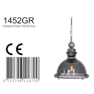 Steinhauer Hanglamp Bikkel metaalgrijs met smoke glas 1452GR