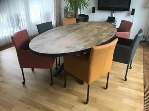 Set van 6 leren kuip eetkamerstoelen - met wieltjes - verschillende kleuren leer - Echt leer, Modern, ontdek de vele Leersoorten en Kleuren bij ShopX