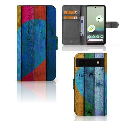 Google Pixel 6A | Book Style Case | Wood Heart - Cadeau voor je Vriend Google Pixel 6A | Book Style Case | Wood Heart - Cadeau voor je Vriend