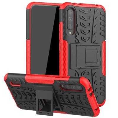 Voor Xiaomi mi CC9e Tire textuur TPU + PC schokbestendig geval met houder (rood)
