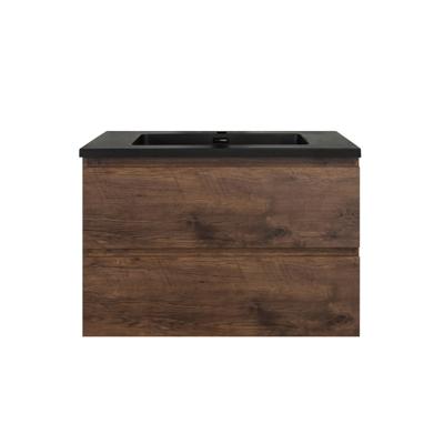 Badkamermeubel Callisto Diamond Hangend 80x50x48cm Walnoot 2 Lades Softclose Greeploos Kwartsteen Wastafel 1 Kraangat Overloop