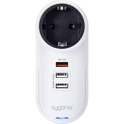 Sygonix TY1721 USB-oplader 18 W 3x USB-A, Randaarde stopcontact Quick Charge 3.0 Wit Binnen