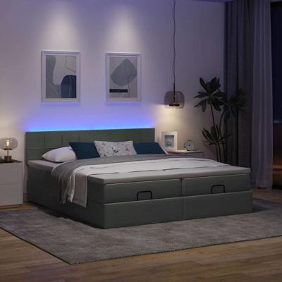 Ottoman bed met matrassen en LED's 160x200cm stof donkergrijs