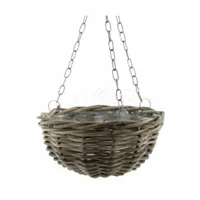 Rotan hangende plantenmand antiek grijs 30cm - thumbnail