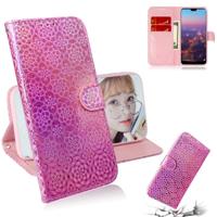 Voor Huawei P20 effen kleur kleurrijke magnetische Buckle horizontale Flip PU lederen draagtas met houder & kaartsleuven & portemonnee & Lanyard (roze - thumbnail