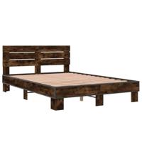 Bedframe bewerkt hout metaal gerookt eikenkleurig 120x200 cm - thumbnail