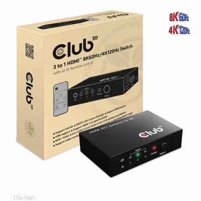 Club 3D 3 - 1 hdmi switch 8k 60hz / 4k 120hz (zwart)
