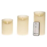 Kaars wax rustiek bewegende vlam 3 stuks 7,5x10 12,5 15 cm ivoor afstandsbediening Anna's Collection - Annas collection - thumbnail