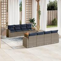9-delige Loungeset met kussens poly rattan grijs - thumbnail