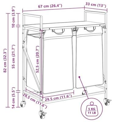 Wasmand 2 vakken met planken sonoma eikenkleurig Wasmand 2 vakken met planken sonoma eikenkleurig