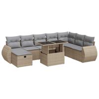9-delige Loungeset met kussens poly rattan beige - thumbnail
