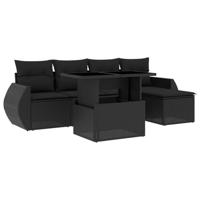 6-delige Loungeset met kussens poly rattan zwart - thumbnail