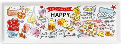 Blond Amsterdam cakeschaal aardewerk happy 33x12x2.5cm multi