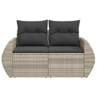 Tuinbank 2-zits met kussens poly rattan lichtgrijs - thumbnail