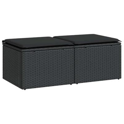 2-delige Loungeset met kussens poly rattan acacia zwart