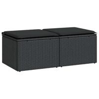 2-delige Loungeset met kussens poly rattan acacia zwart - thumbnail