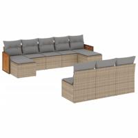 10-delige Loungeset met kussens poly rattan beige - thumbnail
