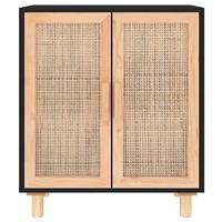 Dressoir 60x30x70 cm massief grenen hout en rattan zwart - thumbnail