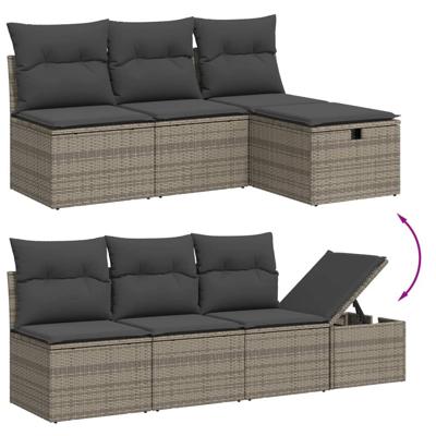 7-delige Loungeset met kussens poly rattan grijs - thumbnail