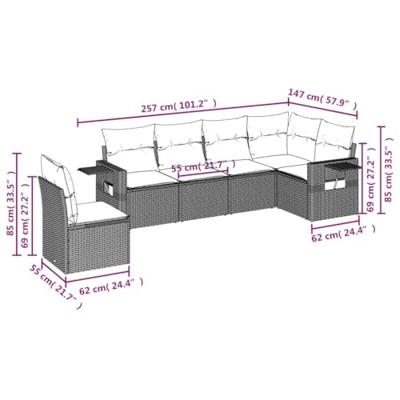 6-delige Loungeset met kussens poly rattan beige