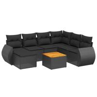 8-delige Loungeset met kussens poly rattan zwart - thumbnail