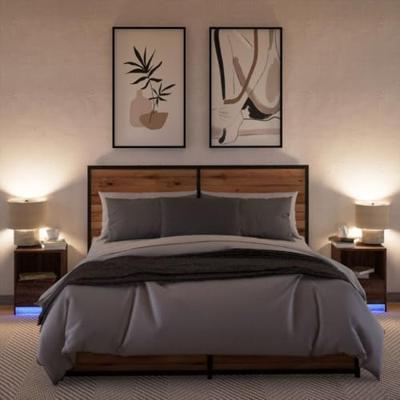 Nachtkastjes met LED 2 st bewerkt hout bruin eikenkleur