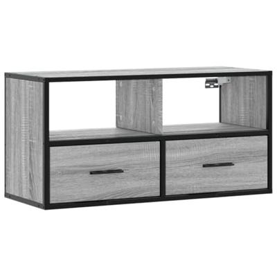 Tv-meubel 80x31x39,5 cm bewerkt hout metaal grijs sonoma eiken